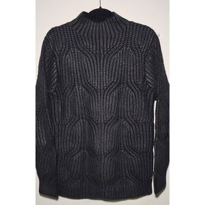 VELEZ Artisan Black Knit Mock Neck Sweater Textured Ribbed Pullover Women Medium